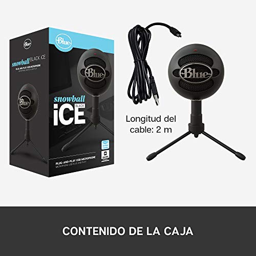 Blue Microphones Snowball ICE - Micrófono para grabación y transmisión en PC y Mac, cápsula de condensador cardioide, soporte ajustable, Plug and Play, color Negro