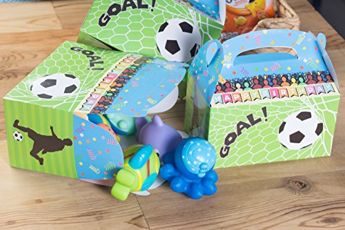 Blue Panda Cajas de papel para fiestas, Cajas de regalos de diseño de fútbol para cumpleaños y eventos, 2 docenas de cajas para fiestas Paquete de 24 (15,2 x 8,4 x 9,1 cm) Multicolor