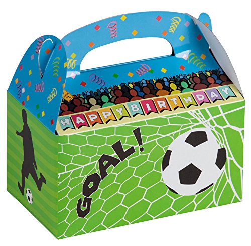 Blue Panda Cajas de papel para fiestas, Cajas de regalos de diseño de fútbol para cumpleaños y eventos, 2 docenas de cajas para fiestas Paquete de 24 (15,2 x 8,4 x 9,1 cm) Multicolor