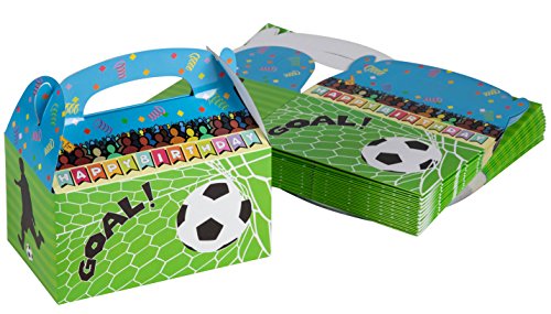Blue Panda Cajas de papel para fiestas, Cajas de regalos de diseño de fútbol para cumpleaños y eventos, 2 docenas de cajas para fiestas Paquete de 24 (15,2 x 8,4 x 9,1 cm) Multicolor