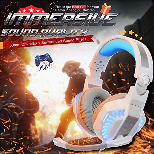 BlueFire Auriculares Gaming PS4, 3.5mm Cancelación De Ruido Cascos Gaming, Juego Auriculares con Micrófono para Nueva Xbox One PS4 Tablet Smartphone (Blanco)