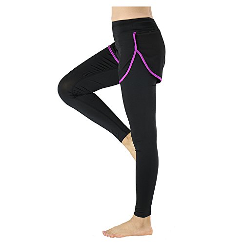 Bluelover Arsuxeo Mujeres Yoga Running Pantalones De Dos Piezas Medias De Compresión Elástico Pantalones De Ejercicio - Negro + Naranja - S