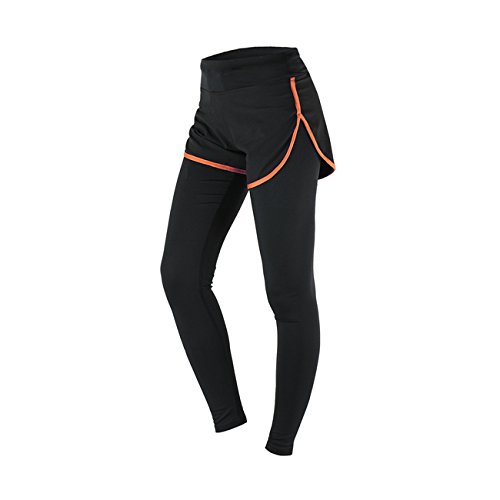 Bluelover Arsuxeo Mujeres Yoga Running Pantalones De Dos Piezas Medias De Compresión Elástico Pantalones De Ejercicio - Negro + Naranja - S