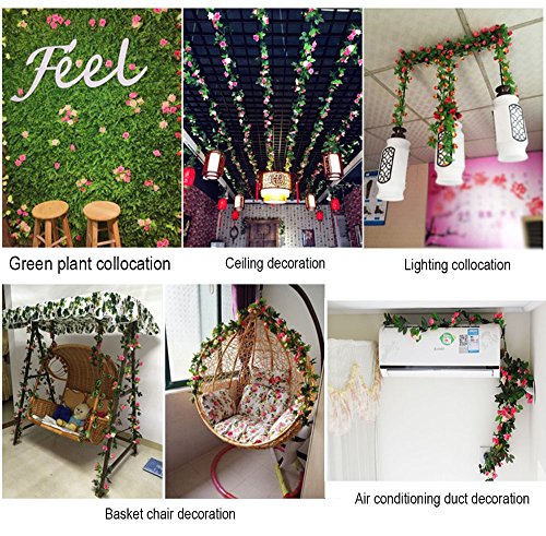 BlueXP 2 Unidades 230cm Guirnalda de Rosas Artificiales con Hojas Verdes Hiedra de Seda Plantas Colgantes para Colgar Decoración Boda Arco Cercas Hogar Navidad Interior Partido-Rosa