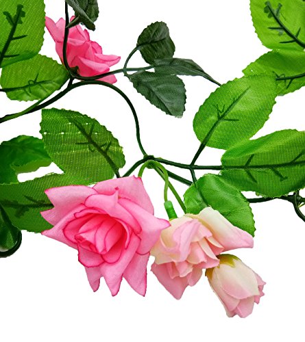 BlueXP 2 Unidades 230cm Guirnalda de Rosas Artificiales con Hojas Verdes Hiedra de Seda Plantas Colgantes para Colgar Decoración Boda Arco Cercas Hogar Navidad Interior Partido-Rosa