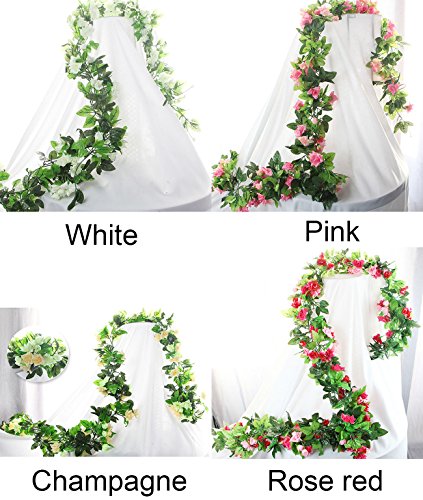 BlueXP 2 Unidades 230cm Guirnalda de Rosas Artificiales con Hojas Verdes Hiedra de Seda Plantas Colgantes para Colgar Decoración Boda Arco Cercas Hogar Navidad Interior Partido-Rosa