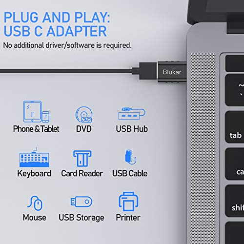 Blukar Adaptador USB C a USB 3.0, [2-Pack] USB Tipo C a USB 3.0 con OTG Aleación Zinc y Superficie Antideslizante para Huawei, Galaxy y Otros Dispositivos con USB C