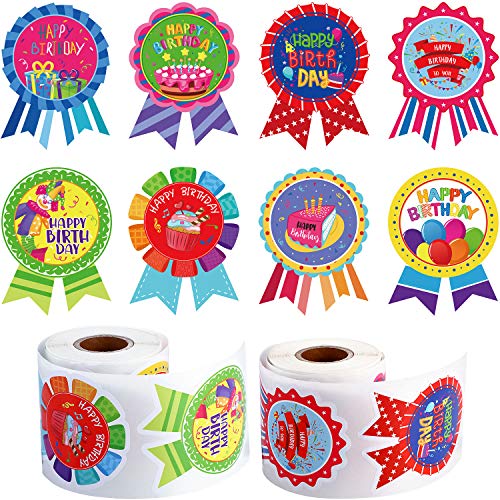 Blulu 400 Pegatinas de Rollo de Happy Birthday, Pegatinas de Insignia de It's My Birthday Pegarinas de Medalla Colorida de Formas Surtidas Etiquetas Pegatinas Decorativas para Niños Aula Casa Fiesta