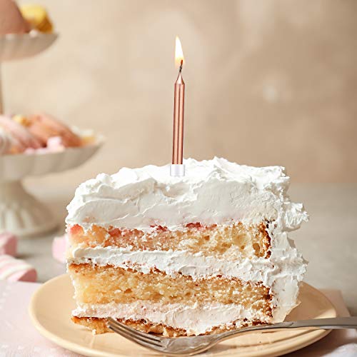 Blulu 50 Piezas de Velas de Tarta de Cumpleaños Velas de Magdalenas Pastel Delgadas en Soporte para Decoración de Torta de Fiesta de Cumpleaños Boda (Dorado Rosado, Corto)