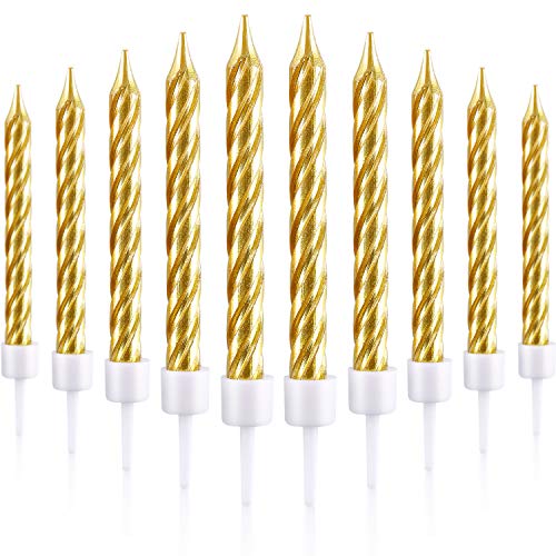 Blulu 50 Piezas Espiral de Velas de Tarta en Soportes Metálicos Velas de Magdalena Velas Delgadas Cortas para Decoración de Tarta de Fiesta de Cumpleaños Boda (Dorado)