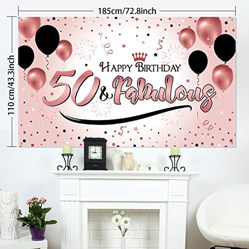 Blulu Decoración de Fiesta de 50 Cumpleaños, Póster de Señal de Tela Extra Grande para 50 Aniversario Fondo de Foto Pancarta de Fondo, Materiales de Fiesta de 50 Cumpleaños (Dorado Rosado)