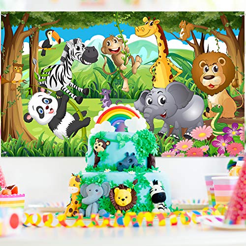 Blulu Decoraciones de Fiesta Temática de Selva, Póster de Fiesta de Cumpleaños de Tela Extra Grande, Pancarta de Fonda de Safari de Selva, Foto Props de Animal de Selva