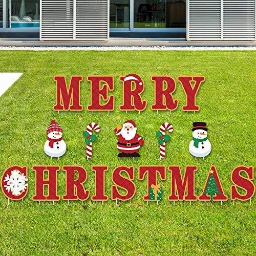 Blulu Señal de Jardín de Merry Christmas Decoraciones de Jardín al Aire Libre - Cartel de Jardín de Navidad 19 Adornos de Hogar de Navidad Letras Navideñas