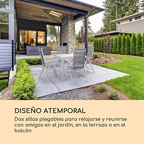 Blumfeldt Almeria Garden Chair - Dos sillas de jardín, Plegables, Estructura Aluminio, Protección Pintura en Polvo, Tela 2x2 MTS. de Secado rápido, Respaldo 7 Posiciones, Blanco/Gris Claro