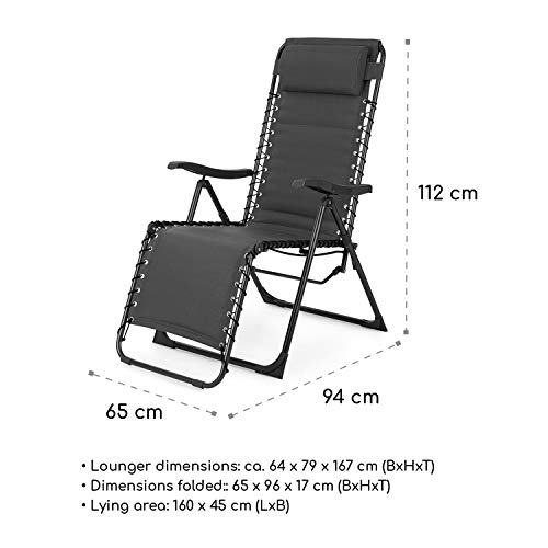 blumfeldt California Dreaming Tumbona - Acolchado de 4 cm de Alto, Respaldo reclinable, Estructura de Acero, Cojines extraíbles y con Altura Regulable, Concepto PureRelaxation, Ergonómico, Gris