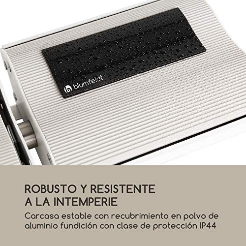 blumfeldt Cosmic Beam Plus - Radiador infrarrojo, Calefactor de Exteriores, Estufa, Mando a Distancia, Material de Montaje en la Pared, Modo Eco, Sistema de protección IP44, 3000 W, Blanco