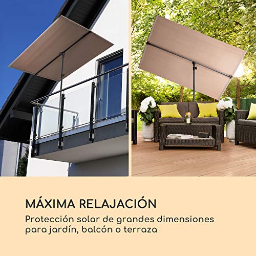 blumfeldt Flex-Shade L Sombrilla - Protección Solar UV 50, Superficie 130 x 180 cm, Ajustable, Poliester hidrorrepelente, Revestimiento hidrófugo, Pie de Apoyo Aluminio, Compacto, Topo