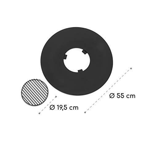 blumfeldt Heat Disc Plancha Circular con Parrilla - Diámetro de 57 cm, Plancha esmaltada, Parrilla de Acero, Superficies Lisas, Preparar Salchichas, filetes, brochetas de Verduras o Queso, Negro