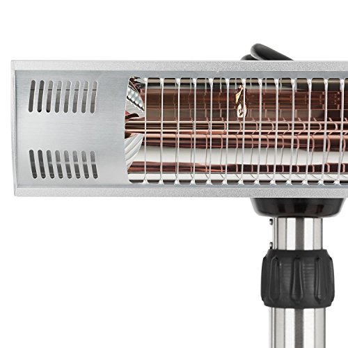Blumfeldt Heat Guard Pro Calefactor infrarrojo de pie - Interior y Exterior, Terrazas, 2 halógenos Dorados reclinables, 2x1500W, Altura Regulable, Protección IP55, Mando a Distancia, Plateado