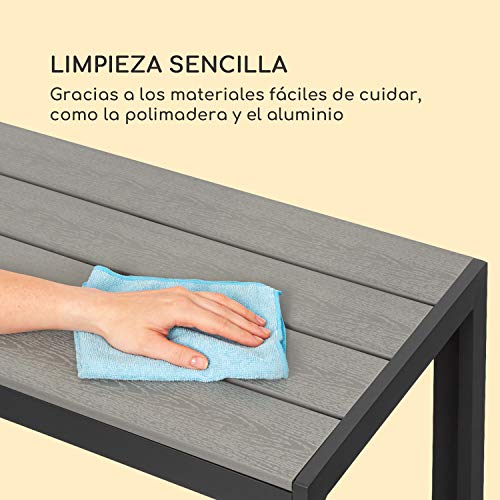 blumfeldt Menorca Roll - Mesa de Servicio con Ruedas, 2 Ruedas, 2 Compartimentos, Resistente Intemperie y Rayos UV, Aluminio Inoxidable, Listones de polywood, Recubrimiento de Pintura en Polvo, Gris