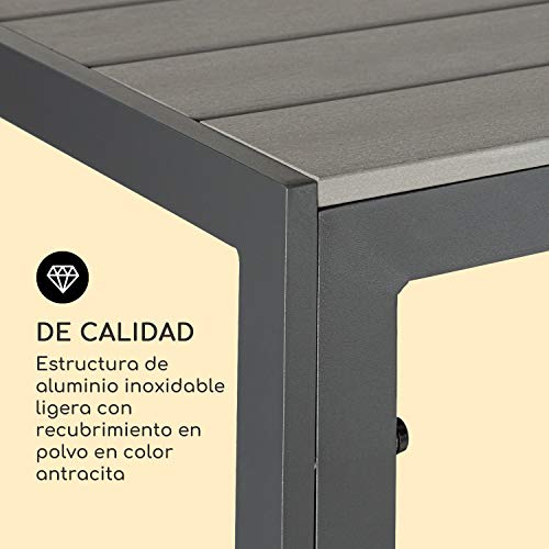 blumfeldt Menorca Roll - Mesa de Servicio con Ruedas, 2 Ruedas, 2 Compartimentos, Resistente Intemperie y Rayos UV, Aluminio Inoxidable, Listones de polywood, Recubrimiento de Pintura en Polvo, Gris