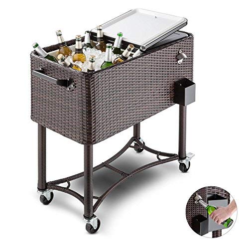 blumfeldt Springbreak Carro de Bebidas refrigerado 80l (Nevera 80l ratán, Camarera Catering Ideal terraza jardín Eventos, 4 Ruedas, abrebotellas, fácil Limpieza, Bandeja Transporte)