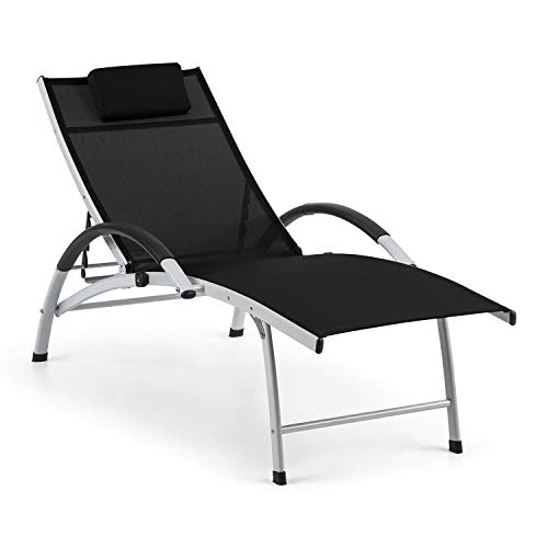 blumfeldt Sun Valley Tumbona con Almohada - Plegable, Estructura de Aluminio, Respaldo reclinable a 4 Alturas Diferentes, Sun Comfort, Material: 70% PVC y ComfortMesh de 30% Poliéster, Negro