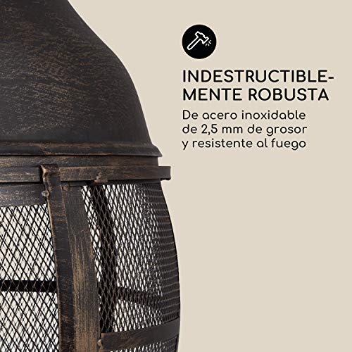 blumfeldt Titus - Chimenea de Patio, Horno de terraza, Fuego Visible en 360°, Hierro Fundido, Inoxidable, Diseño Antiguo, Estable, Parrila para carbón, atizador y Puerta enrejada, Negro