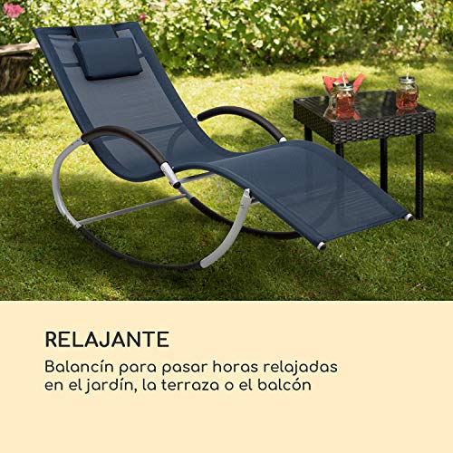 Blumfeldt Westwood Rocking Chair Tumbona Mecedora - Hamaca, 164 x 83 x 65 cm, Ergo Comfort: Superficie ergonómica, Ergo Relax: Almohada Regulable y extraíble, Azul Oscuro