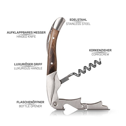 Blumtal Sacacorchos Camarero, Abridor de vino Multifuncional - Sacacorchos Profesional hecho de madera de arce de montaña