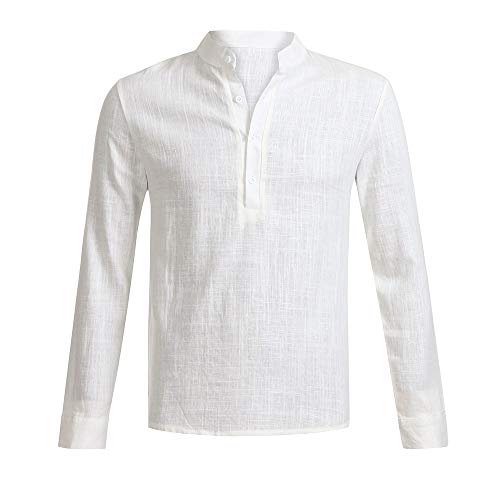 Blusa de Hombre BaZhaHei Camisetas de Hombre Abierta de Color sólido Lino Casual para Hombres del Camisas de Manga Larga para Hombre Polo con Cuello en V de Blusa de Hombre Ropa de Hombre