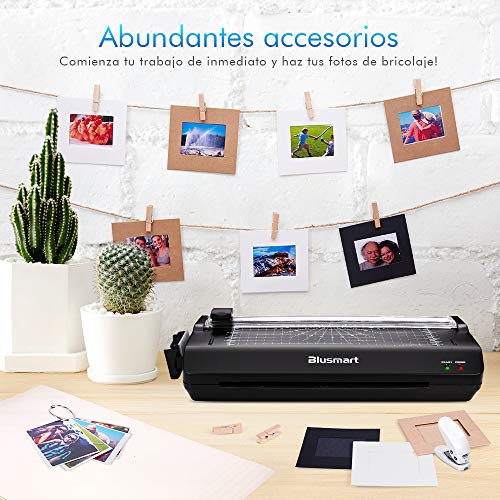 Blusmart A3 6 in 1 Plastificadoras, Laminador de función múltiple con 25 bolsas de laminado, cortador de papel, redondeador de esquina para A3, A4, A5, A6