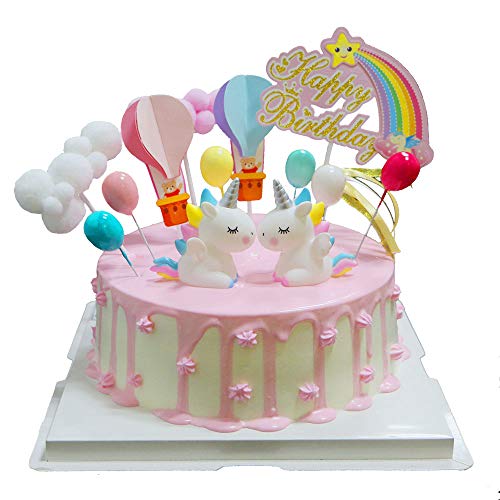 BluVast Cake Topper Unicornio, Decoraciones de Pasteles cumpleaños 13 Piezas para la Fiesta de la Fiesta de Bienvenida al bebé cumpleaños niñas Niños