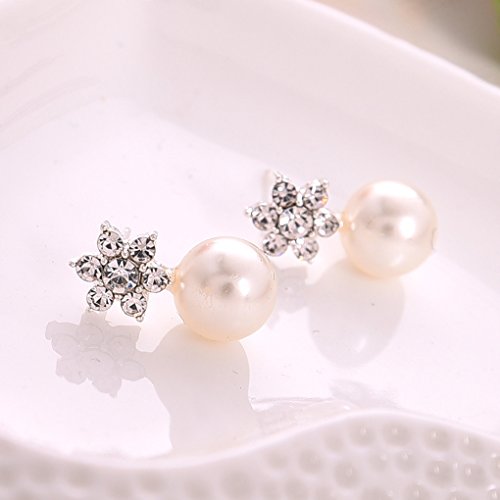 Bobury 1 Par Aretes de los copos de nieve muchachas de las mujeres pendientes de imitación perlas de cristal Flor Stud