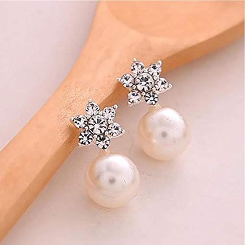 Bobury 1 Par Aretes de los copos de nieve muchachas de las mujeres pendientes de imitación perlas de cristal Flor Stud