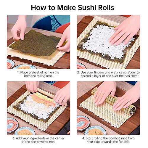 Bochee Juego de Sushi 14 Pcs, Kit para Hacer Sushi y Sushi Plato - Caja de Regalo, Tutoriales en Video y Ebook, 2 Esterillas para Sushi, Sushi Maker, Palillos x 5, Bandeja para Sushi, Plato, Paleta