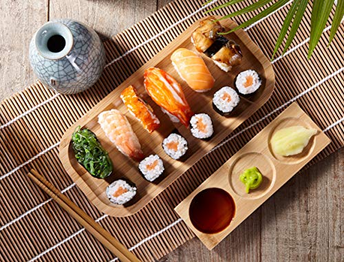 Bochee Juego de Sushi 14 Pcs, Kit para Hacer Sushi y Sushi Plato - Caja de Regalo, Tutoriales en Video y Ebook, 2 Esterillas para Sushi, Sushi Maker, Palillos x 5, Bandeja para Sushi, Plato, Paleta