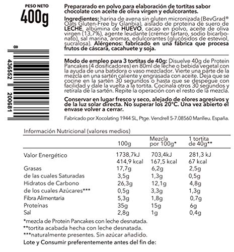 BODY GENIUS Protein Pancakes (Chocolate). 400g. Tortitas Proteicas Sin Azúcar Añadido. Con Proteína Whey Isolate y Harina de Avena. Hecho en España.