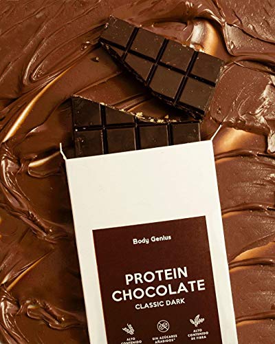 BODY GENIUS Tabletas chocolate Proteico. Pack 4 sabores. Sin Azúcar y Sin Edulcorantes Artificales. Alto en Proteína. Tamaño Familiar. Hecho en España. 4 x 150g