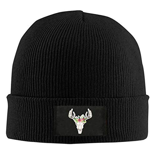 Bohemio Boho Vaca Cráneo Antler Flor Taurus Elástico y Suave Knit Beanie Sombrero Slouch Skull Cap para Hombres y Mujeres