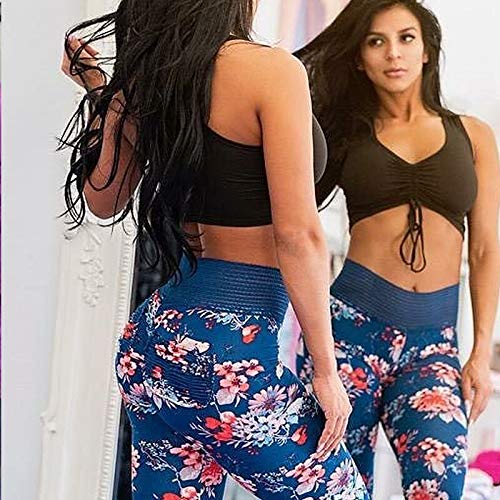 Boho Blossom, Mujeres, Bolsillo para el Fregadero, Leggings, Rosa o Azul Floral, Moda, Ropa Activa, Gimnasio, Sexy. Azul Azul XL