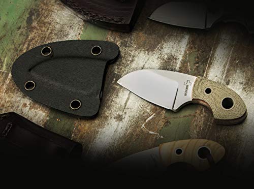 Böker Plus Cuchillo de Cuello EDC GNOME MICARTA Hoja de Acero 440C de 5,6 cm y empuñadura de micarta Canvas Verde de 4,1 02BO270 para Caza, Pesca, Supervivencia y Bushcraft + Portabotellas de Regalo