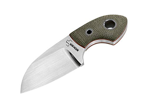 Böker Plus Cuchillo de Cuello EDC GNOME MICARTA Hoja de Acero 440C de 5,6 cm y empuñadura de micarta Canvas Verde de 4,1 02BO270 para Caza, Pesca, Supervivencia y Bushcraft + Portabotellas de Regalo