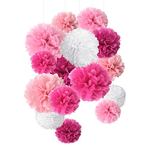 Bolas de papel de seda con pompones de papel para decoración de fiestas y celebraciones, 15 unidades de 20, 25, 35 cm