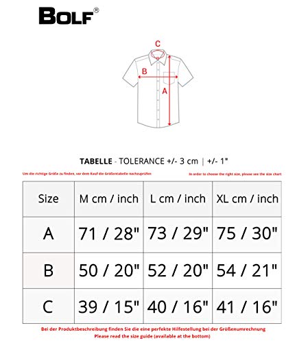 BOLF Hombre Camisa De Manga Corta Abotonada Cuello Americano Camisa de Algodón Slim Fit Estilo Casual 4501 Burdeos L [2B2]