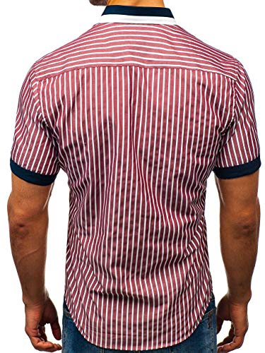 BOLF Hombre Camisa De Manga Corta Abotonada Cuello Americano Camisa de Algodón Slim Fit Estilo Casual 4501 Burdeos L [2B2]