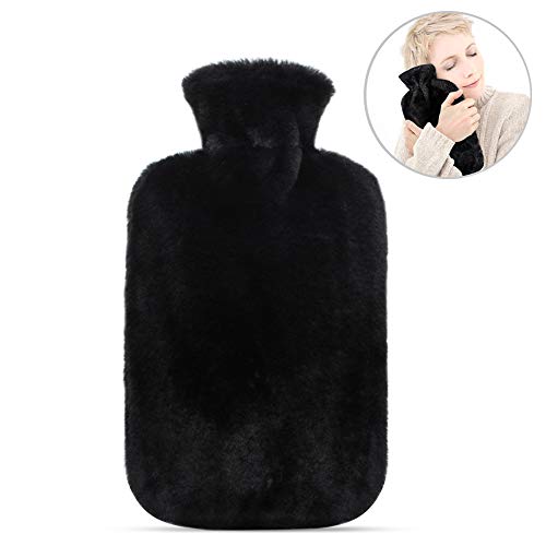 Bolsa de Agua Caliente, otumixx Botellas de Agua Caliente con Suave Felpa Funda 2L Natural Goma Agua Caliente Bolsa Hot Water Bottle para Mantener el Agua Caliente-Gris, Negro