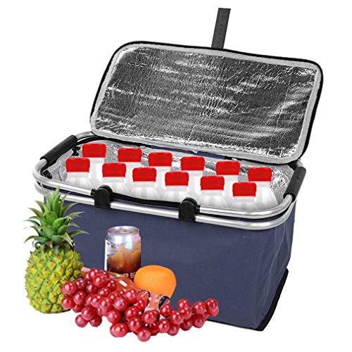 Bolsa de comida con aislamiento térmico para fiambrera, cesta de picnic reutilizable de 30 l, bolsa de entrega de comida resistente para picnic, bebidas, catering, camping, playa y más,Navyblue