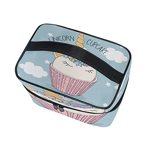 Bolsa de cosméticos para cupcakes, diseño de unicornio, portátil, organizador de gran capacidad para viajes, bolsa de almacenamiento para niñas y mujeres al aire libre