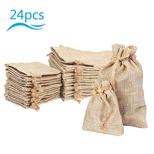 Bolsa de Lino con Cordón KATOOM 24pcs Bolsitas de Tela Saco Reutilizables para DIY Bodas Joyas Regalos Carbón Café Azúcar Cacao Especias Cadenas Pulsera Reloje Moneda Tarjeta Fiesta Manualidades